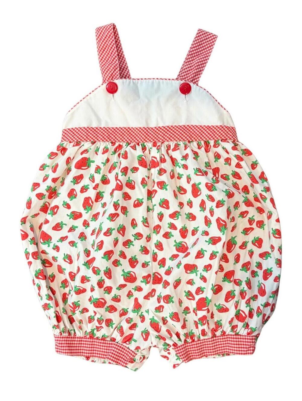 Vintage Baby Togs Strawberry Print Gingham Bubble Romper size 24 months